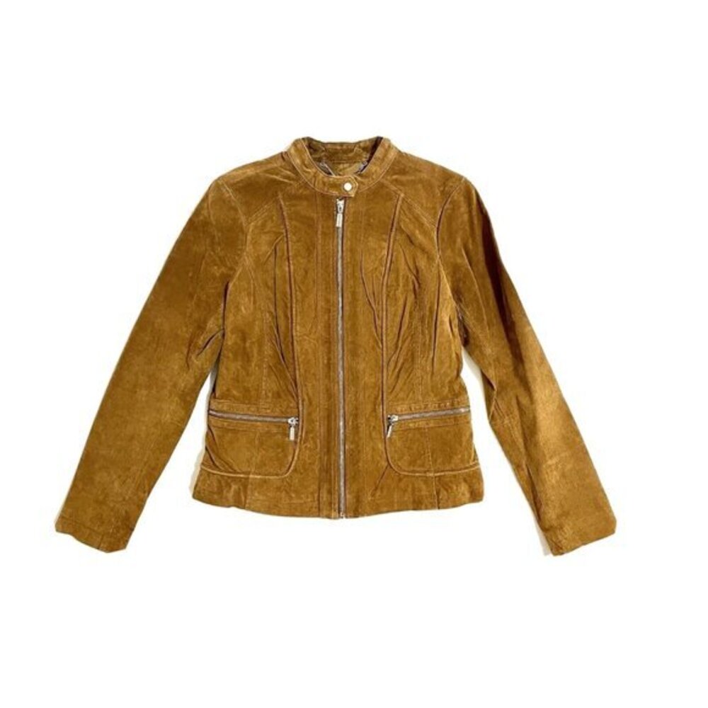 Bernardo Brown Suede Leather Racer Jacket SZ M